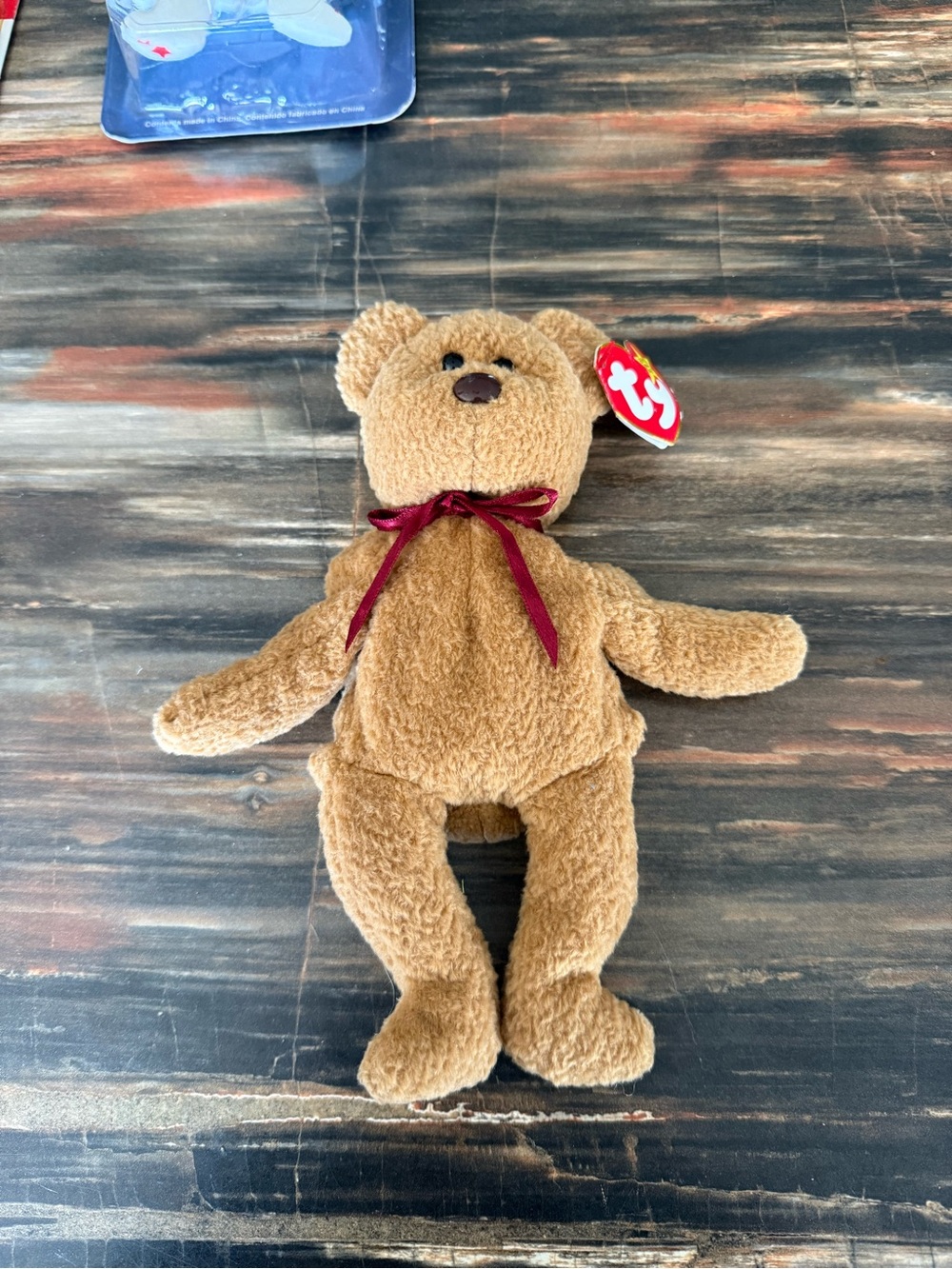 Ty Brown Bear Plush with Maroon Ribbon